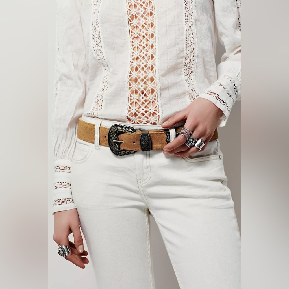 Free People Black Rock Western Belt Tan